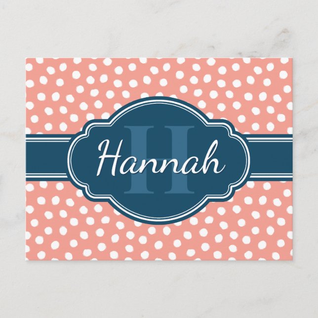 Rosa Vitprickad marin Mönster Vykort (Framsida)