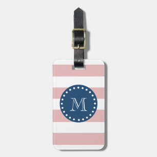 Rosa vitrandmönster, marinblå Monogram Bagagebricka