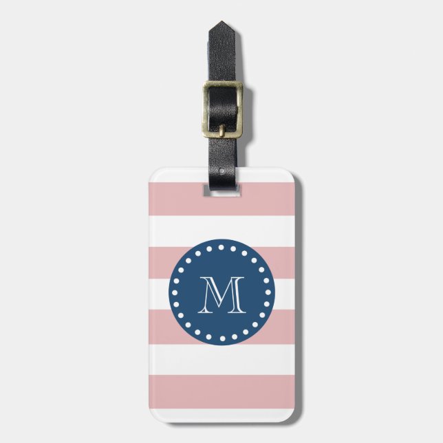 Rosa vitrandmönster, marinblå Monogram Bagagebricka (Vertikal Framsida)