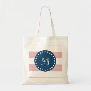 Rosa vitrandmönster, marinblå Monogram Tygkasse