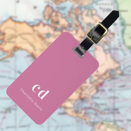 Rosa, vitt monogram initialer bagagebricka