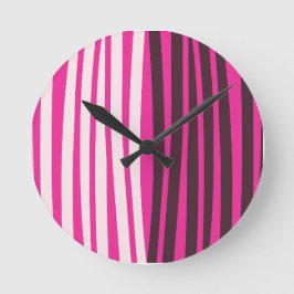 Rosa, vitt och svart lodrät rand rund klocka
