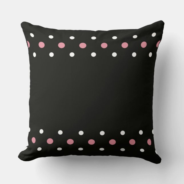 Rosa, vitt och svart polka dots kudde (Framsida)