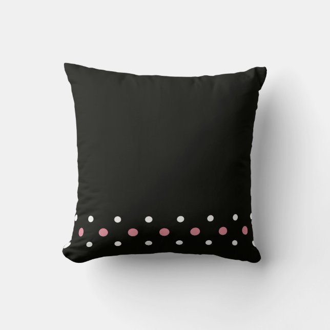Rosa, vitt och svart polka dots kudde (Framsida)