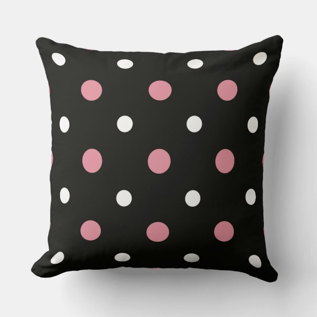 Rosa, vitt och svart polka dots kudde (Framsida)