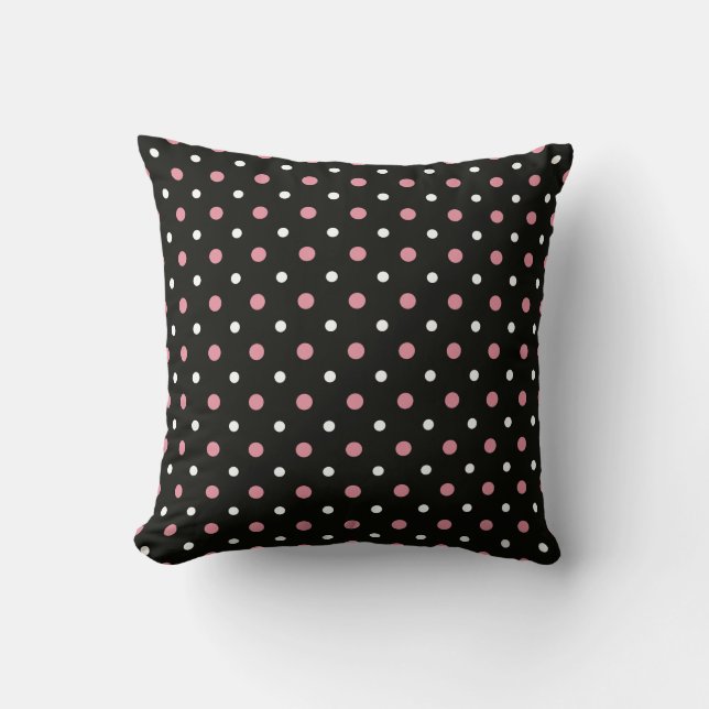 Rosa, vitt och svart polka dots kudde (Framsida)