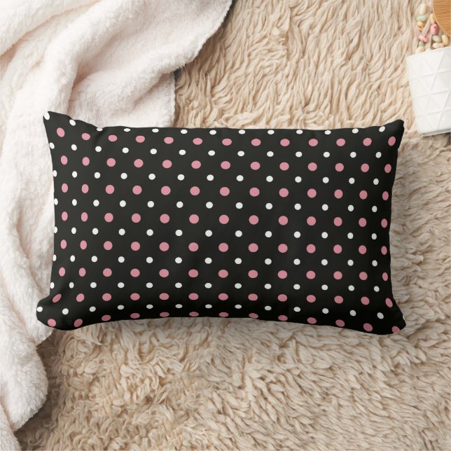 Rosa, vitt och svart polka dots lumbarkudde (Filt)