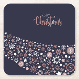 Rosa, vitt snöflingor i blå bakgrund underlägg papper kvadrat