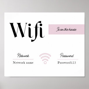 Rosa & vitt WiFi-lösenord och nätverkstecken Poster