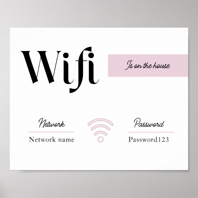 Rosa & vitt WiFi-lösenord och nätverkstecken Poster (Framsidan)