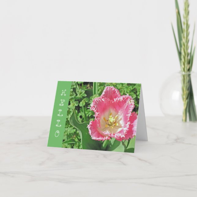 "ROSA & VITTULIP MED FRINGE/HEJ" KORT (Framsida)
