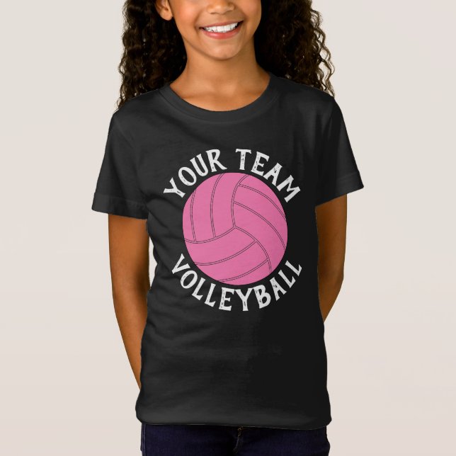 Rosa Volleyball Anpassningsbar Team Namn Girls Jer T Shirt (Framsida)
