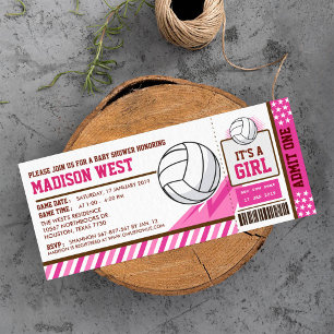 Rosa Volleyball Biljett Pass Baby Shower-inbjudan Inbjudningar