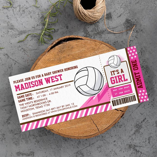 Rosa Volleyball Biljett Pass Baby Shower-inbjudan  Inbjudningar (Skapare uppladdad)