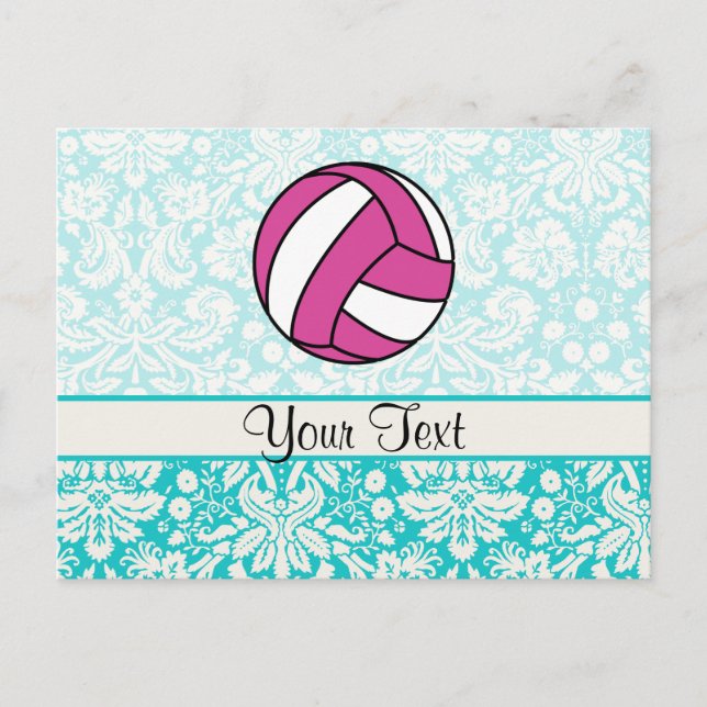 Rosa Volleyball; Damaskmönster Vykort (Framsida)