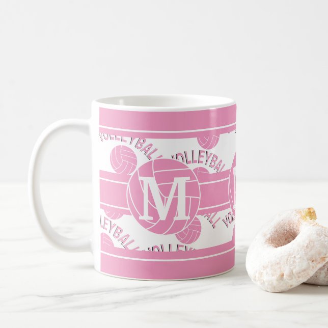 Rosa Volleyball - Monogram Kaffemugg (Med munk)