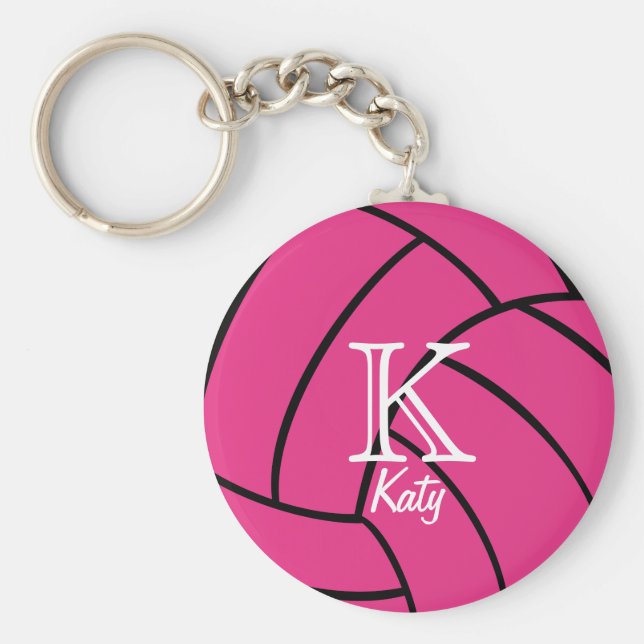 Rosa Volleyball Monogram Keychain Nyckelring (Framsidan)