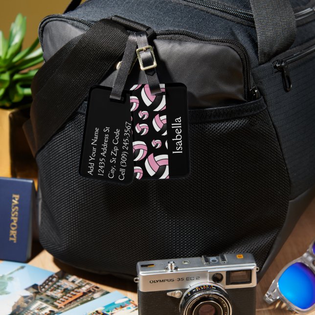 Rosa Volleyball Sport Mönster Bagagebricka (Fram & Baksida)