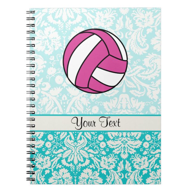 Rosa volleyboll; Damastast mönster Anteckningsbok (Framsidan)