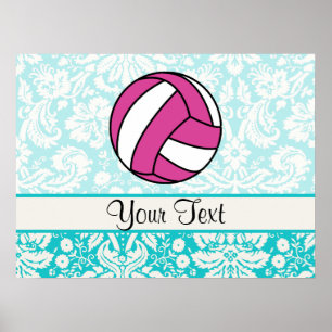 Rosa volleyboll; Damastast mönster Poster