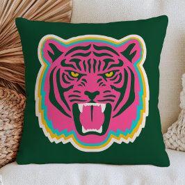 Rosa vrålande tigerhuvud Funky Maximalistisk Vild Kudde