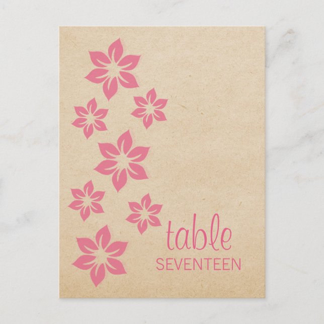 Rosa-vykort för Bordsnummer av tropisk Blommigt (Framsida)