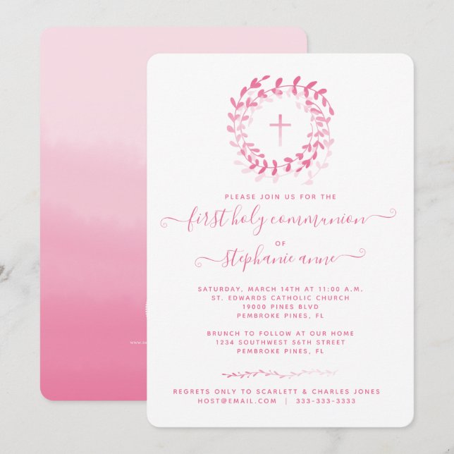 Rosa Wandeand och Kor Inbjudningar (Fram/baksida)