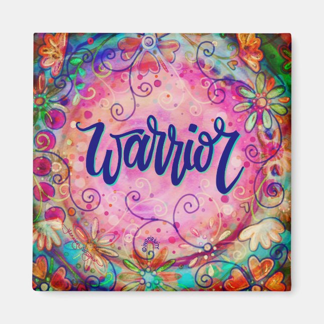 Rosa Warrior Blommigt Whimsiational Inspirational Magnet (Framsidan)