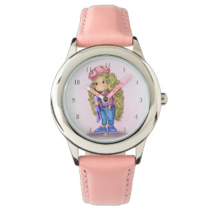 Rosa Watch med Cute Blonde Girl Armbandsur