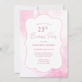 Rosa Watercolor 25:e födelsedagsinbjudan Inbjudningar