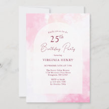 Rosa Watercolor 25:e födelsedagsinbjudan