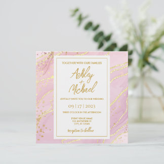 Rosa Watercolor Abstrakt Marble Wedding bjudande Inbjudningar