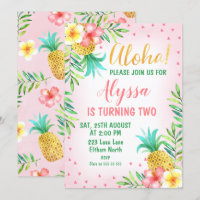 Rosa Watercolor Aloha Luau Birthday bjudande