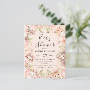 Rosa Watercolor Animals Budget Baby Shower Vykort
