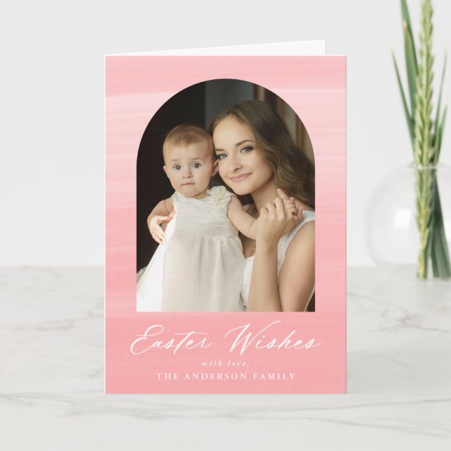 Rosa Watercolor Arch 2 Photo Påsk Önskemål Helgkort (Framsida)