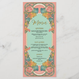 Rosa Watercolor Art nouveau Bröllop Menu Meny