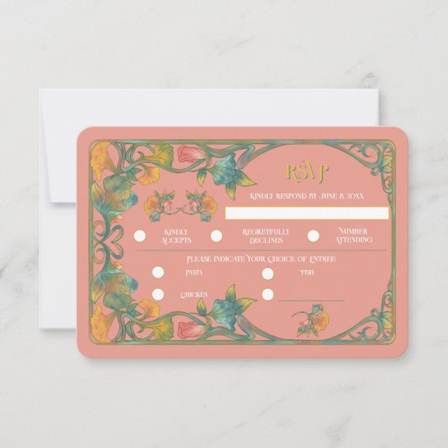 Rosa Watercolor Art nouveau Bröllop OSA Card (Framsida)