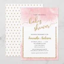 Rosa Watercolor Baby Shower Guld Glitter skript