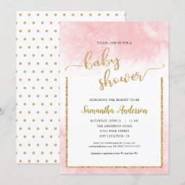 Rosa Watercolor Baby Shower Guld Glitter skript Inbjudningar