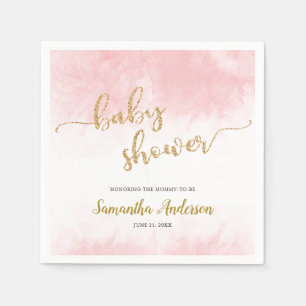 Rosa Watercolor Baby Shower Guld Glitter skript Pappersservett