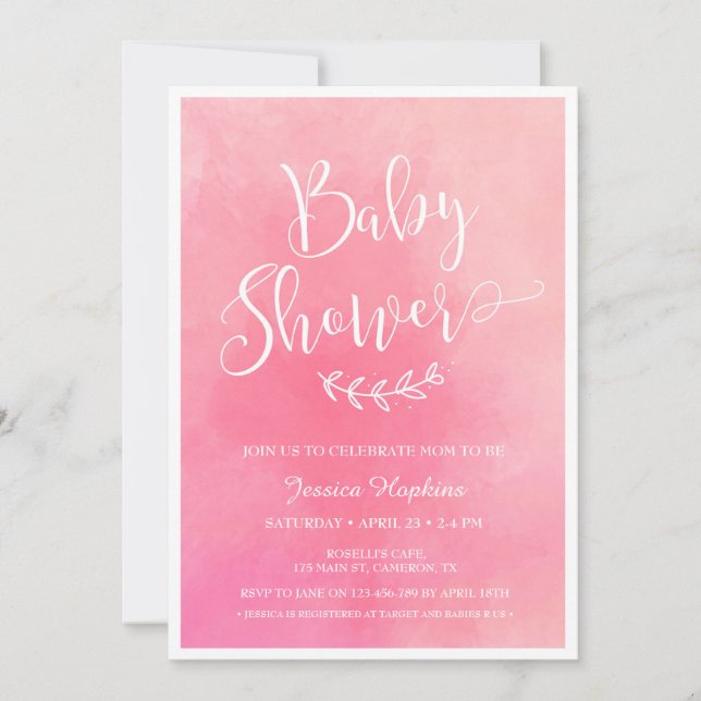 Rosa Watercolor Baby Shower-inbjudan Inbjudningar (Framsida)