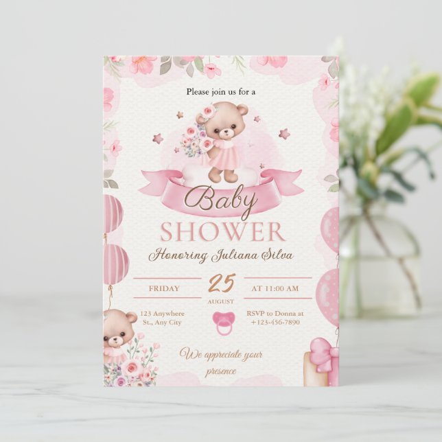 Rosa Watercolor Baby Shower Inbjudningar (Stående Fram)