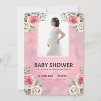Rosa Watercolor Baby Shower Inbjudningar
