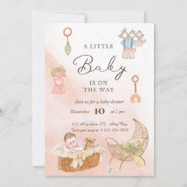 Rosa Watercolor Baby Shower Inbjudningar