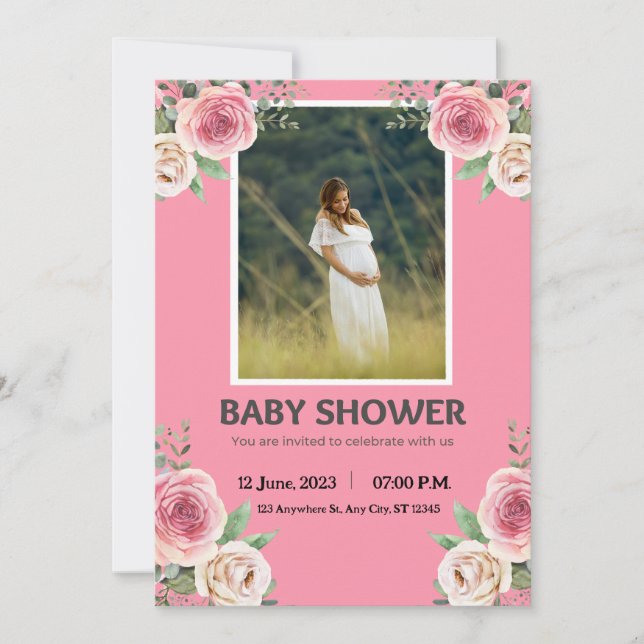 Rosa Watercolor Baby Shower Inbjudningar (Framsida)