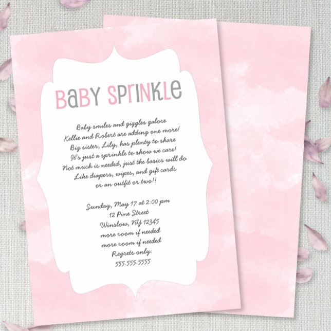Rosa Watercolor Baby Sprinkle, tjejen baby-dusch Inbjudningar (Skapare uppladdad)