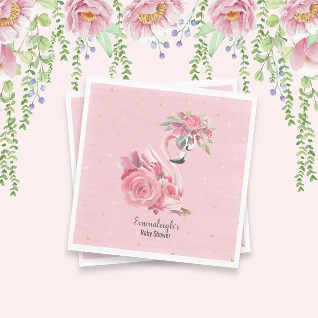 Rosa Watercolor Ballerina Flamingo Baby Shower Pappersservett (Skapare uppladdad)