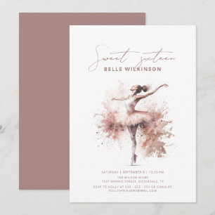 Rosa Watercolor Ballerina Sweet 16 Birthday Inbjudningar