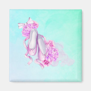 Rosa Watercolor Ballet Shoes with Peonies and Bow Magnet