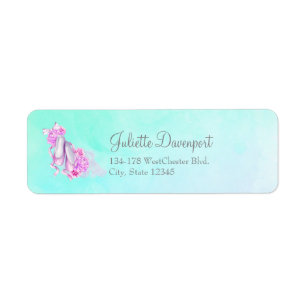 Rosa Watercolor Ballet Shoes with Peonies and Bow Returadress Etikett